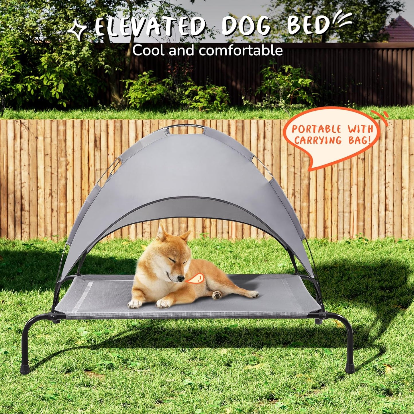 Outdoor Dog Bed with Canopy, XL Elevated Dog Bed, Dog Cot