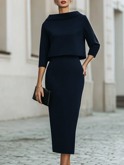 Camille | Boat Neck Top & Midi Skirt Set