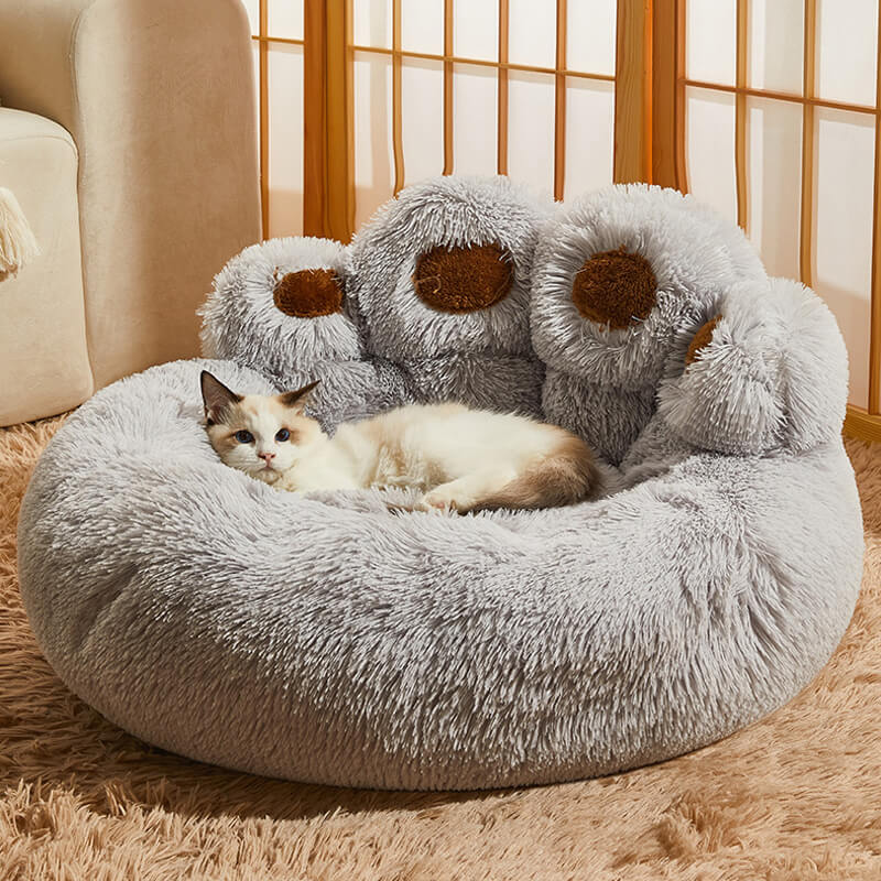 Warm and Fluffy Calming Dog & Cat Bed - Bear Paw-Shaped Pet Bed