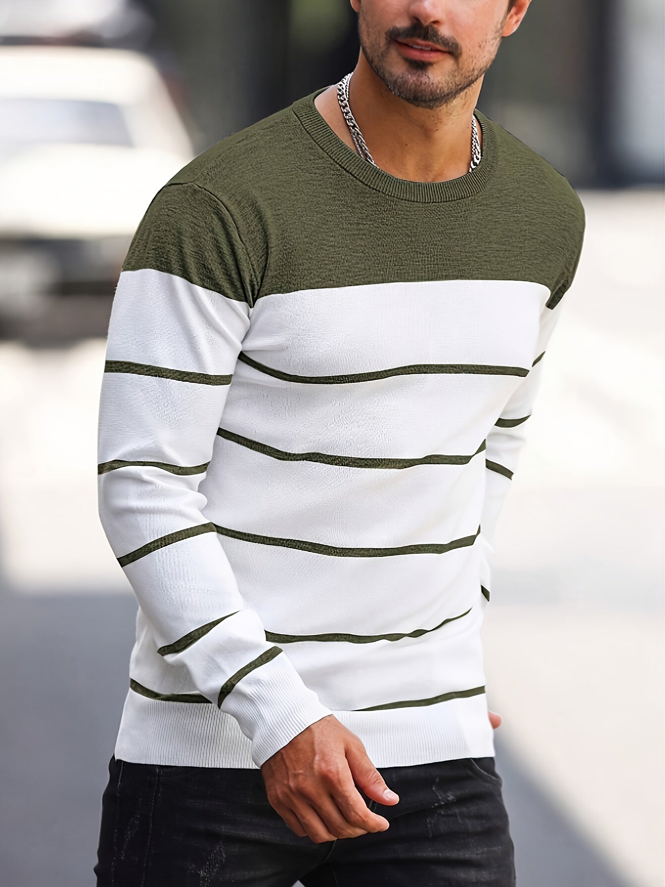 Men's Striped Crew Neck Sweater