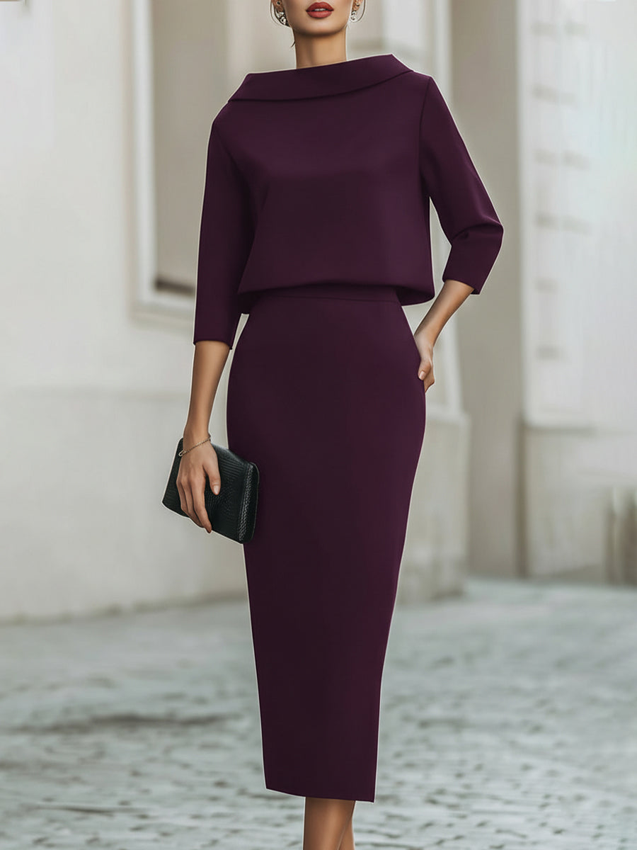 Camille | Boat Neck Top & Midi Skirt Set