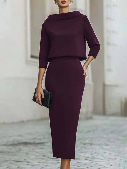 Camille | Boat Neck Top & Midi Skirt Set