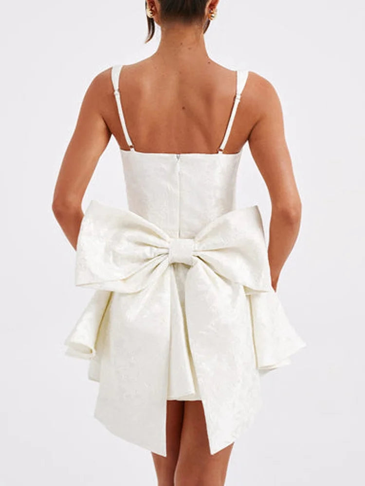 Jacquard Back Bow Embellished A-line Mini Dress