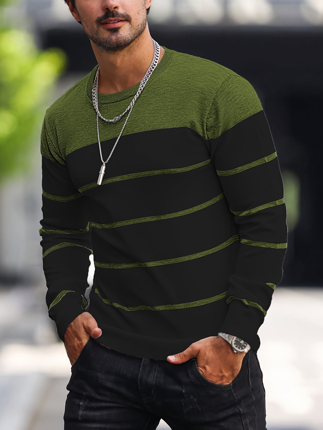 Men's Striped Crew Neck Sweater