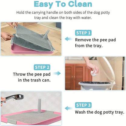 Dog Litter Box - Indoor Pet Pad Holder Portable Mesh Potty Training Tray