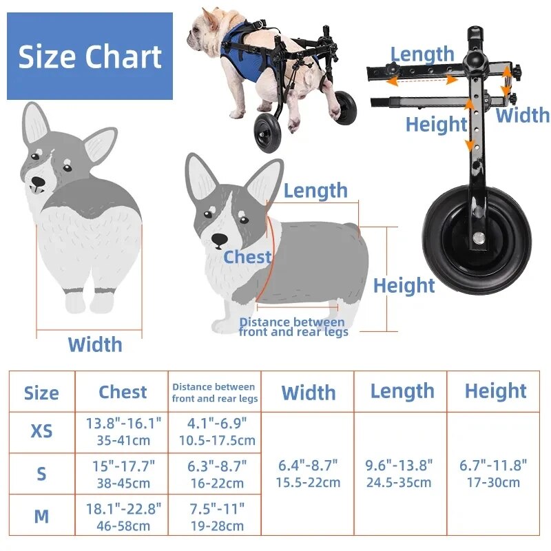 Dog Wheelchair for Back Legs(S), Adjustable Pets Cart with Wheels for Back Legs