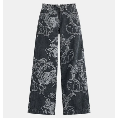 Kaia | Women's Baggy Dragon Print Jeans
