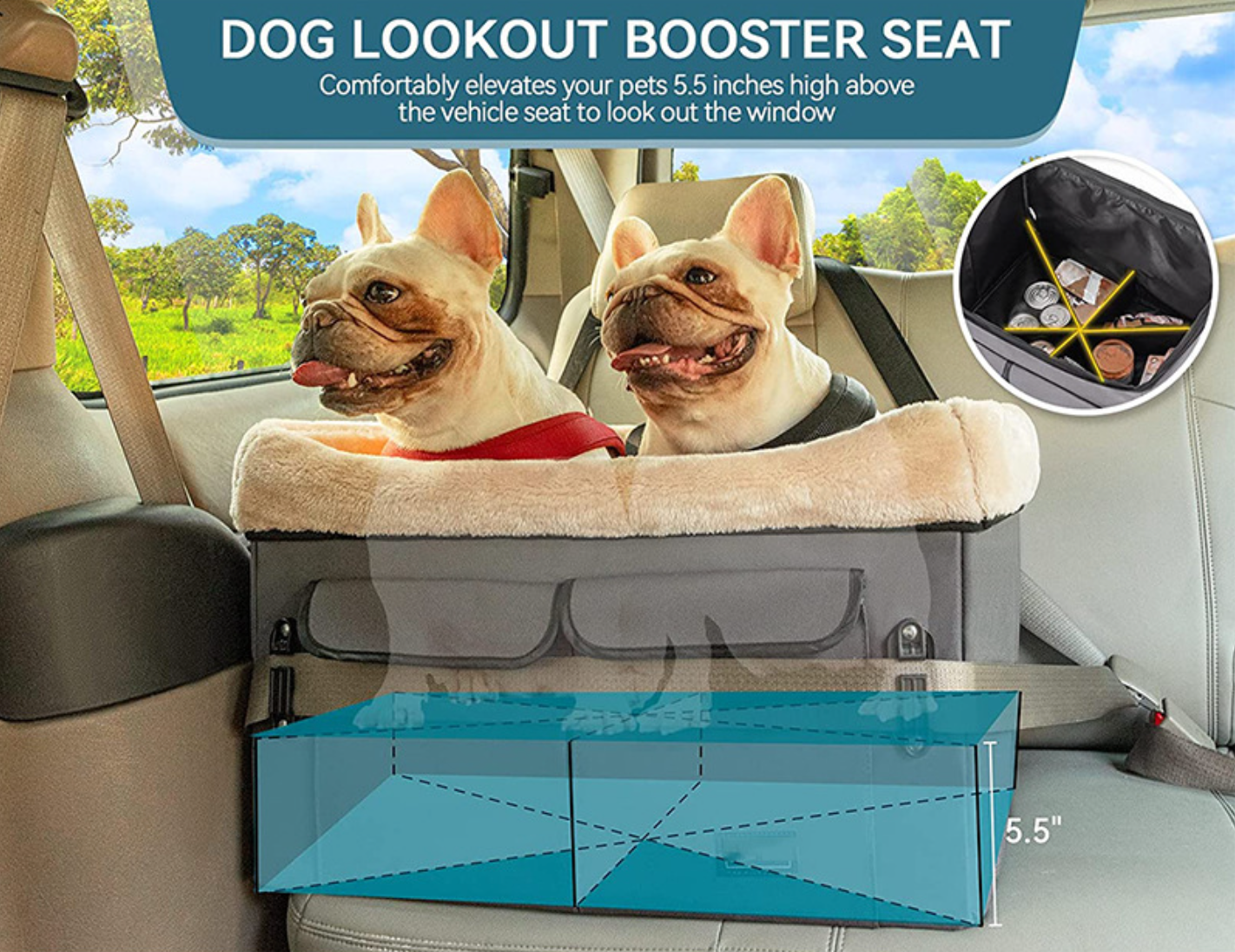 Dog Car Seat Pet Travel Car Booster Seat with Safety Belt