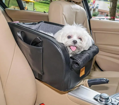 Canine Car Seat - Small Dog Booster Seat with Detachable Cushion, Safety Hook for Armrest Console Installation, and Breathable Design.