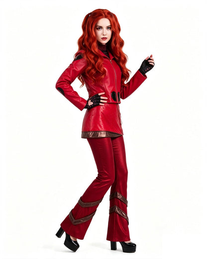 Deluxe Descendants Wicked Wonderland Red Costume Leather Jacket Pants and Skirt Full Set