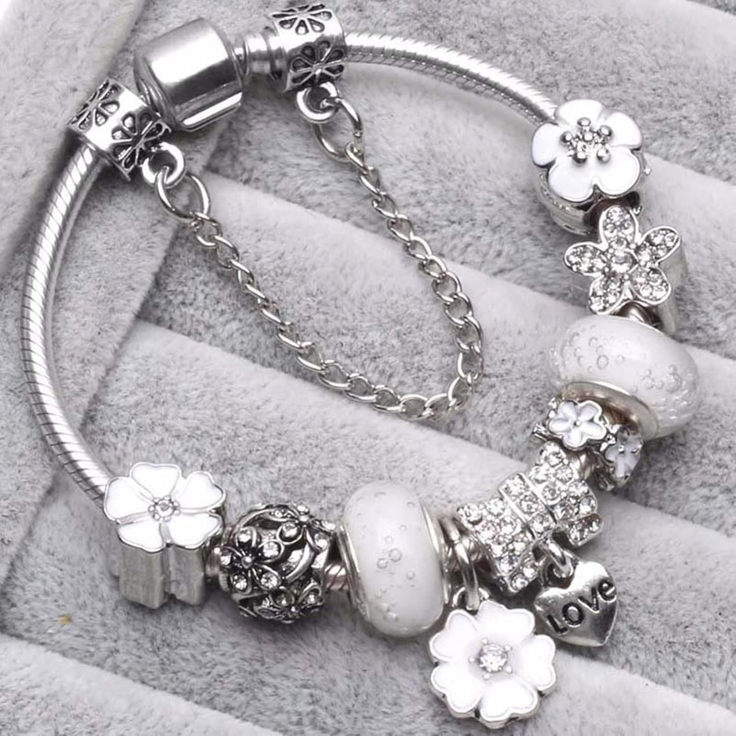 Elegant Floral Charm Bracelet | 925 Sterling Silver with Nature-Inspired Design | Timeless Accessory for Everyday Elegance 3