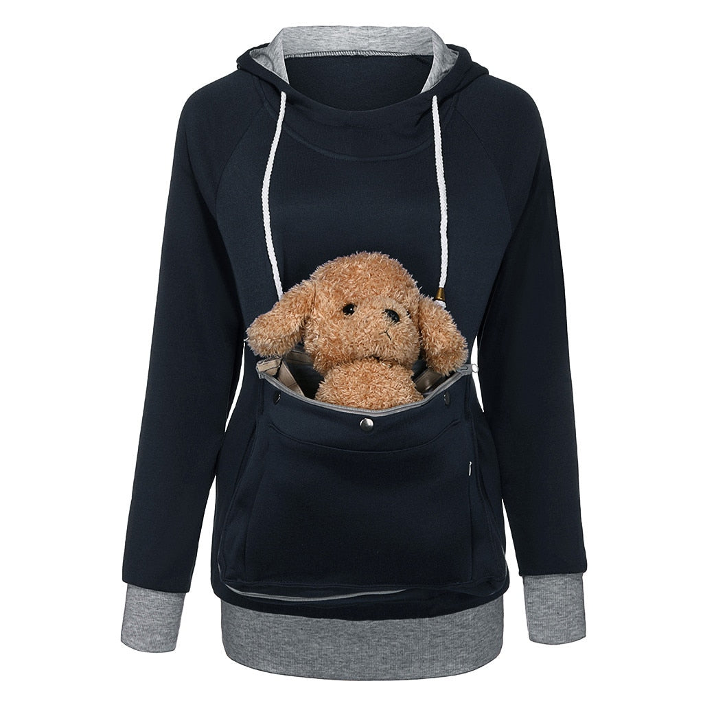 Women's Cozy Kangaroo Pouch Hoodie - Comfy Dog Pet Paw Pullover with Cuddle Pocket for Casual Wear