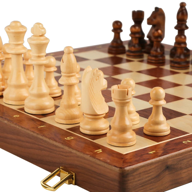 Top-Grade Wooden Folding Chess Set with Walnut Finish