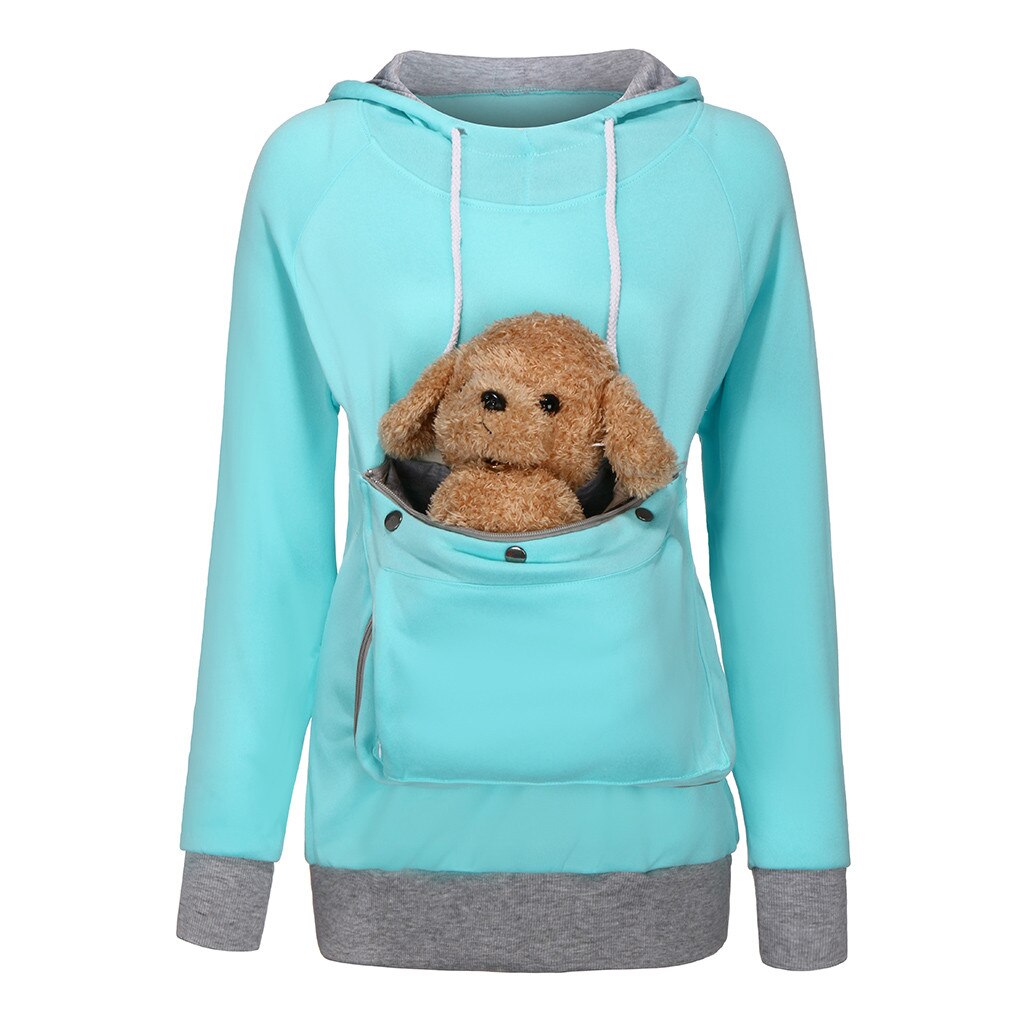 Women's Cozy Kangaroo Pouch Hoodie - Comfy Dog Pet Paw Pullover with Cuddle Pocket for Casual Wear