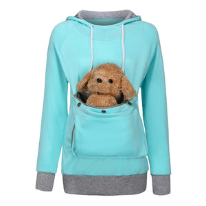 Women's Cozy Kangaroo Pouch Hoodie - Comfy Dog Pet Paw Pullover with Cuddle Pocket for Casual Wear