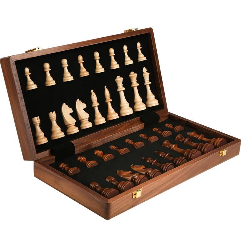 Top-Grade Wooden Folding Chess Set with Walnut Finish