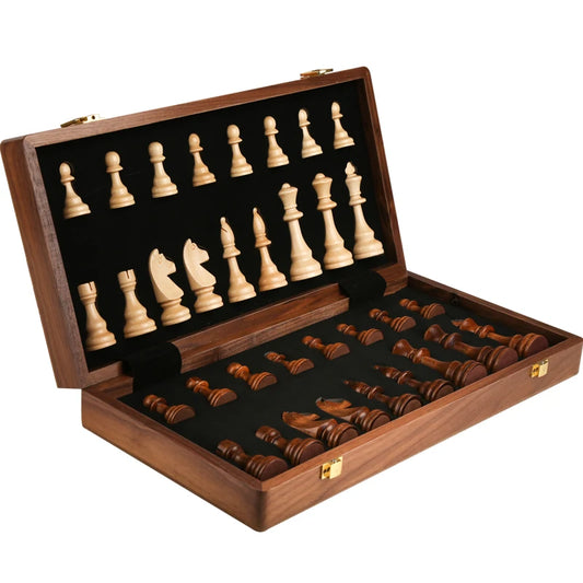 Top-Grade Wooden Folding Chess Set with Walnut Finish