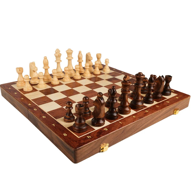 Top-Grade Wooden Folding Chess Set with Walnut Finish