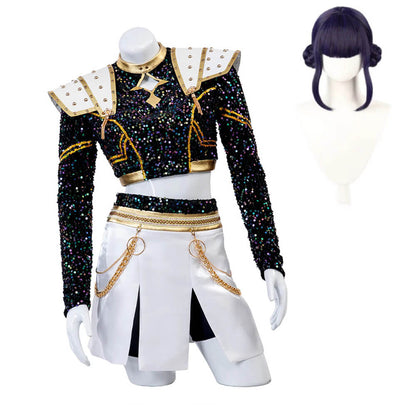 KPop Zoey Golden Outfit 4-piece Black Sequins Zoey Cosplay Costume Stage Performance Suit