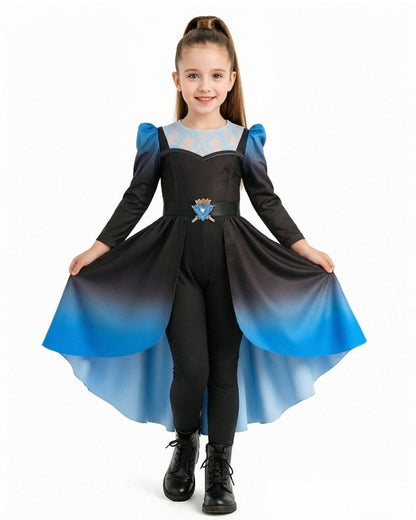 Kids Princess Chloe Charming Costume Wicked Wonderland Blue and Black Tops Pants with Skirt Set