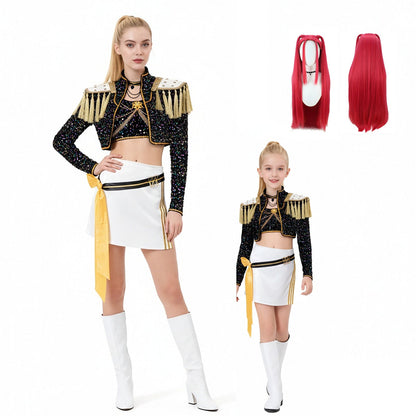 Kids & Adult KPop Mira Costume Sequined Golden Stage Outfit Full Set Halloween Cosplay Costume