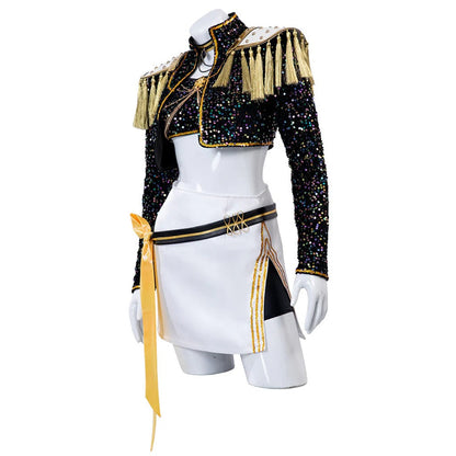 Kids & Adult KPop Mira Costume Sequined Golden Stage Outfit Full Set Halloween Cosplay Costume
