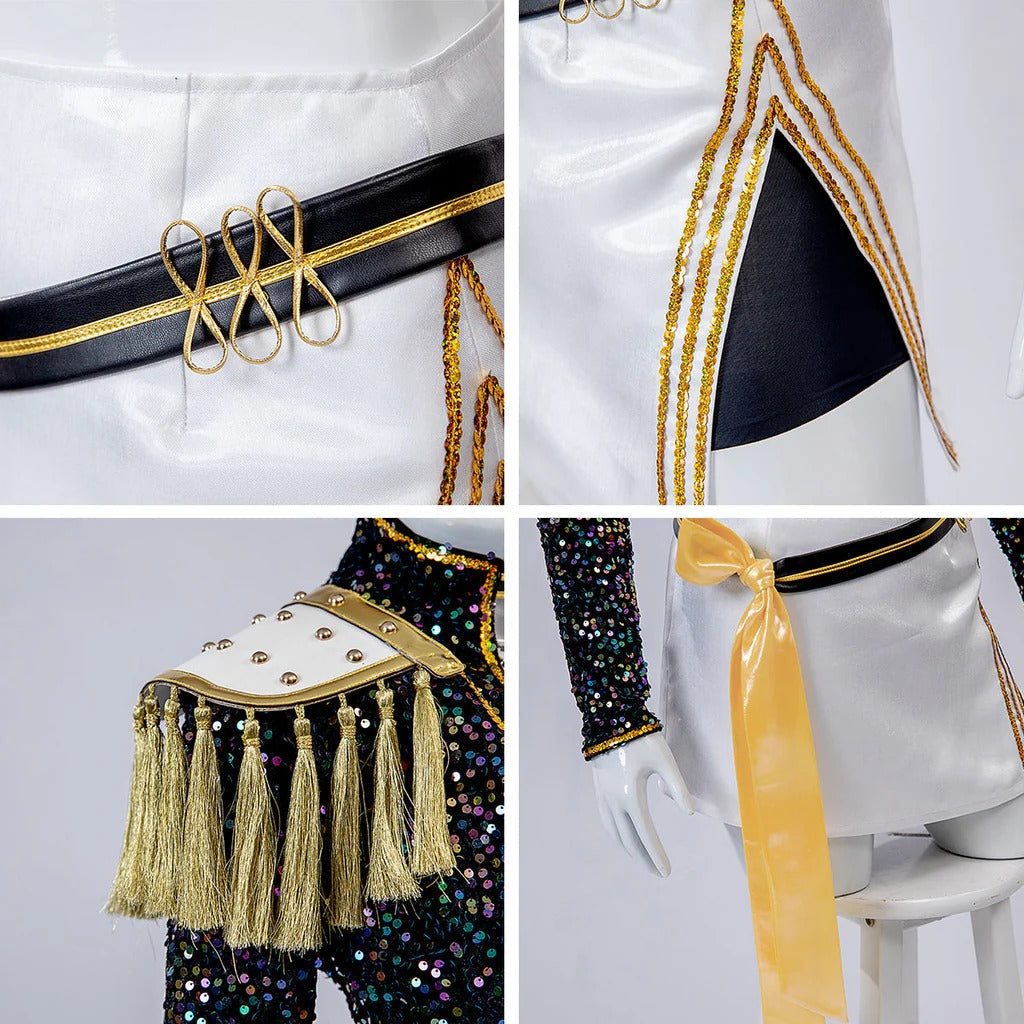 Kids & Adult KPop Mira Costume Sequined Golden Stage Outfit Full Set Halloween Cosplay Costume