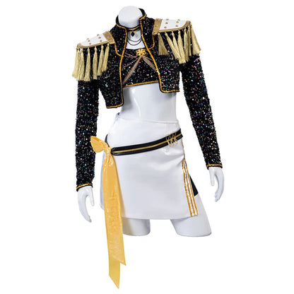Kids & Adult KPop Mira Costume Sequined Golden Stage Outfit Full Set Halloween Cosplay Costume