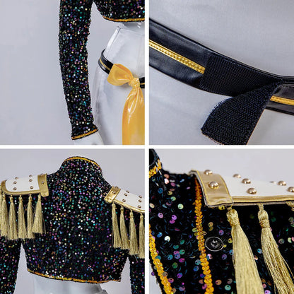 Kids & Adult KPop Mira Costume Sequined Golden Stage Outfit Full Set Halloween Cosplay Costume