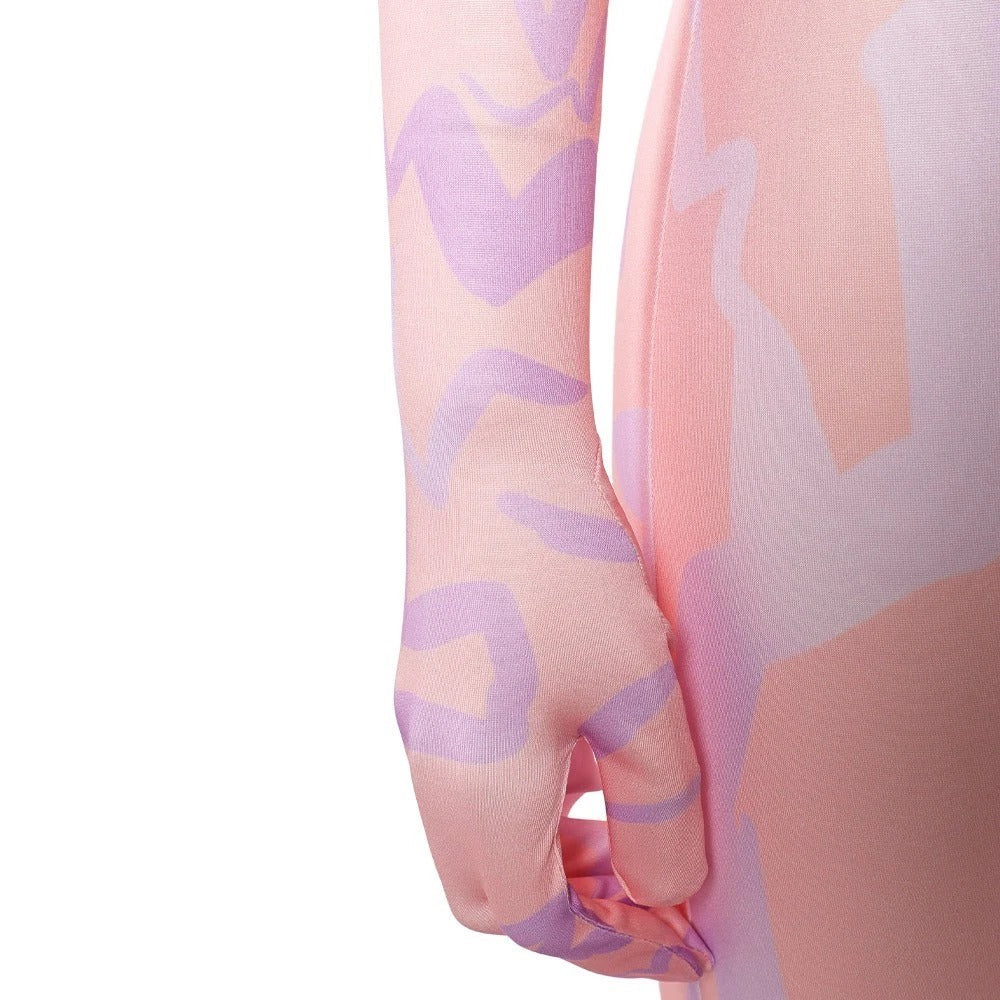 KPop Bodysuit Pink Demonic Pattern Jumpsuit for Girls and Adult Anime Cosplay