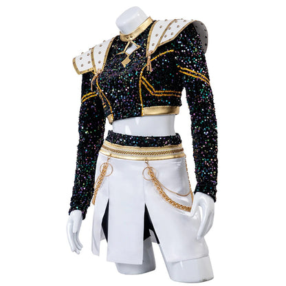 KPop Zoey Golden Outfit 4-piece Black Sequins Zoey Cosplay Costume Stage Performance Suit