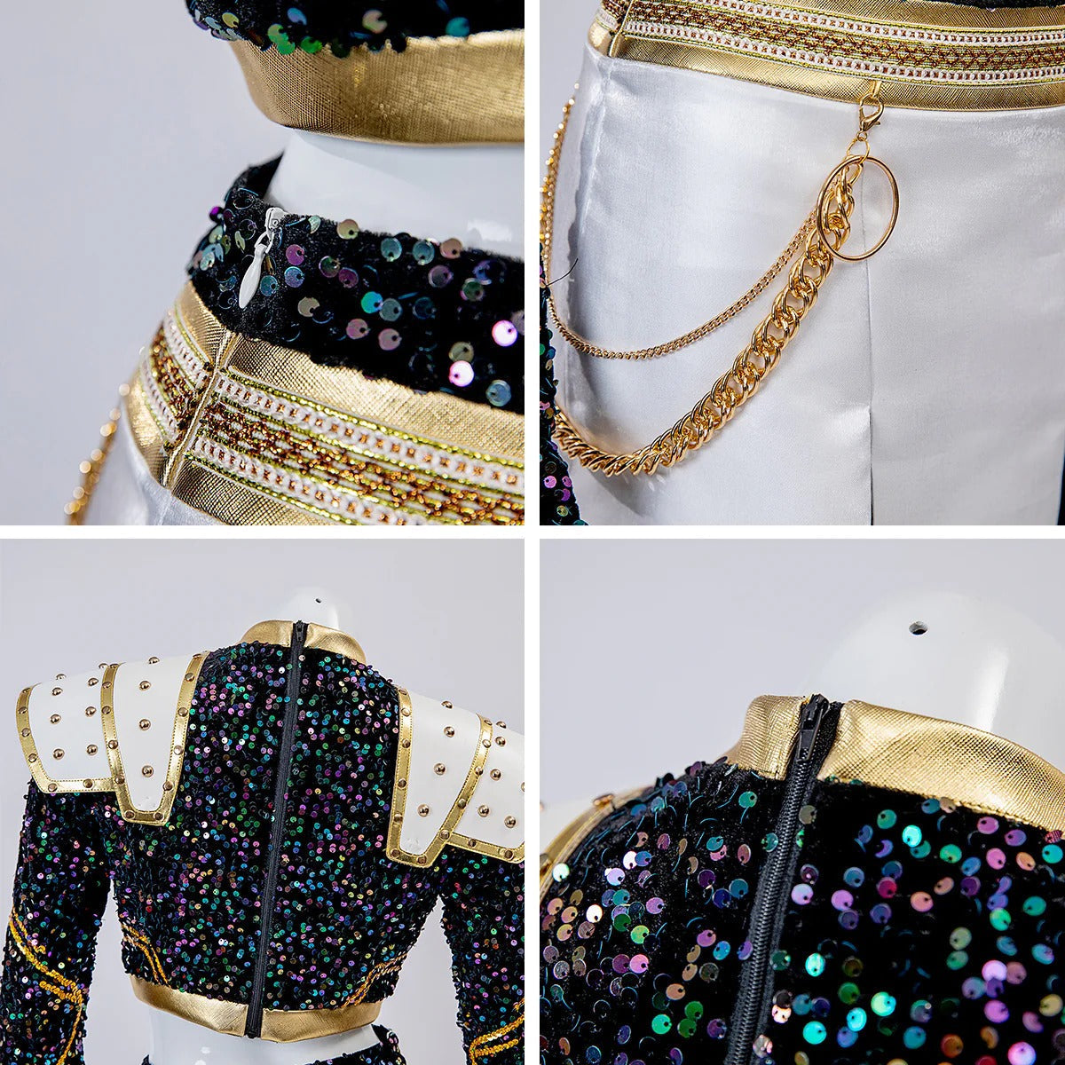 KPop Zoey Golden Outfit 4-piece Black Sequins Zoey Cosplay Costume Stage Performance Suit