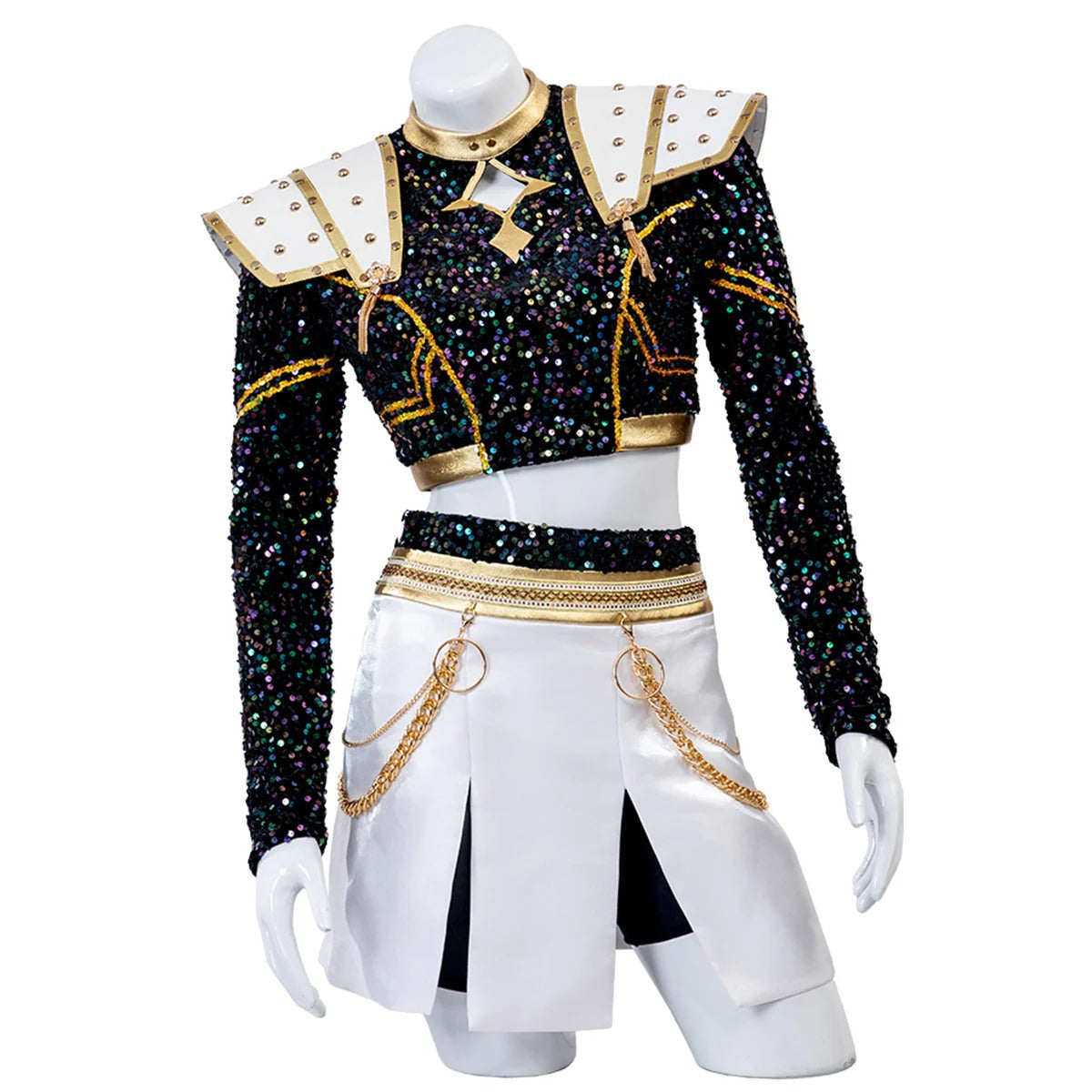 KPop Zoey Golden Outfit 4-piece Black Sequins Zoey Cosplay Costume Stage Performance Suit