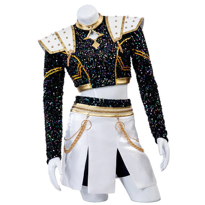 KPop Zoey Golden Outfit 4-piece Black Sequins Zoey Cosplay Costume Stage Performance Suit