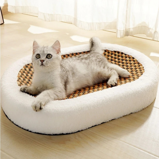 Luxurious Plush Cat Bed with Scratchable Surface