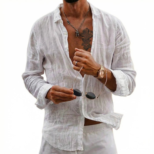 Men's 100% European Linen Shirt | Soft Relaxed Fit Summer Top 0