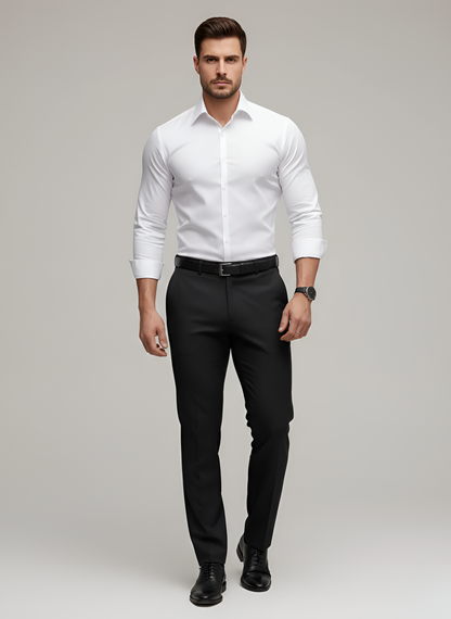 Men's Cotton Blend Dress Shirt | Slim Fit Long Sleeve Wrinkle-Free White Shirt 1