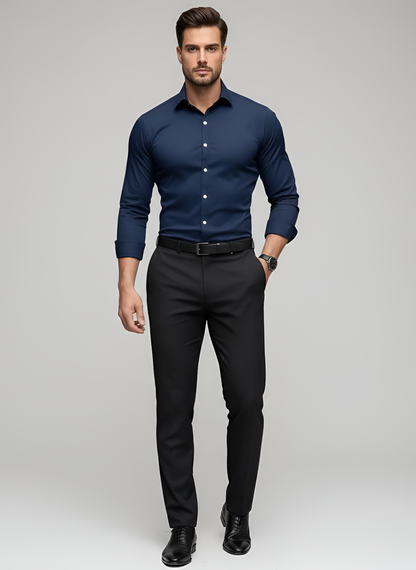 Men's Cotton Blend Dress Shirt | Slim Fit Long Sleeve Wrinkle-Free White Shirt 4