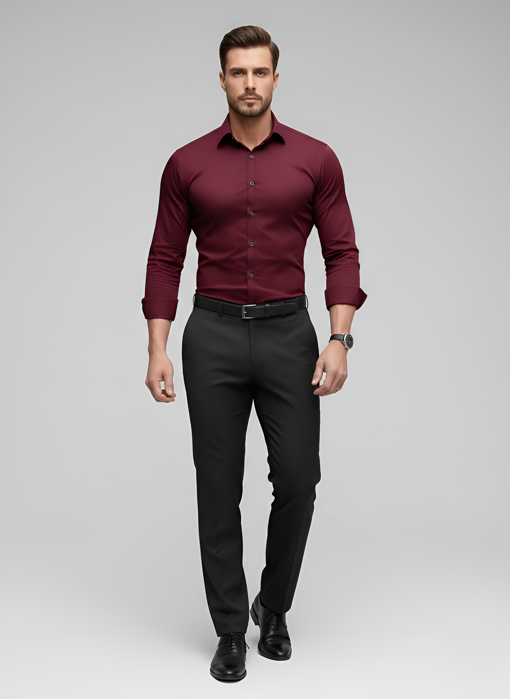 Men's Cotton Blend Dress Shirt | Slim Fit Long Sleeve Wrinkle-Free White Shirt 5