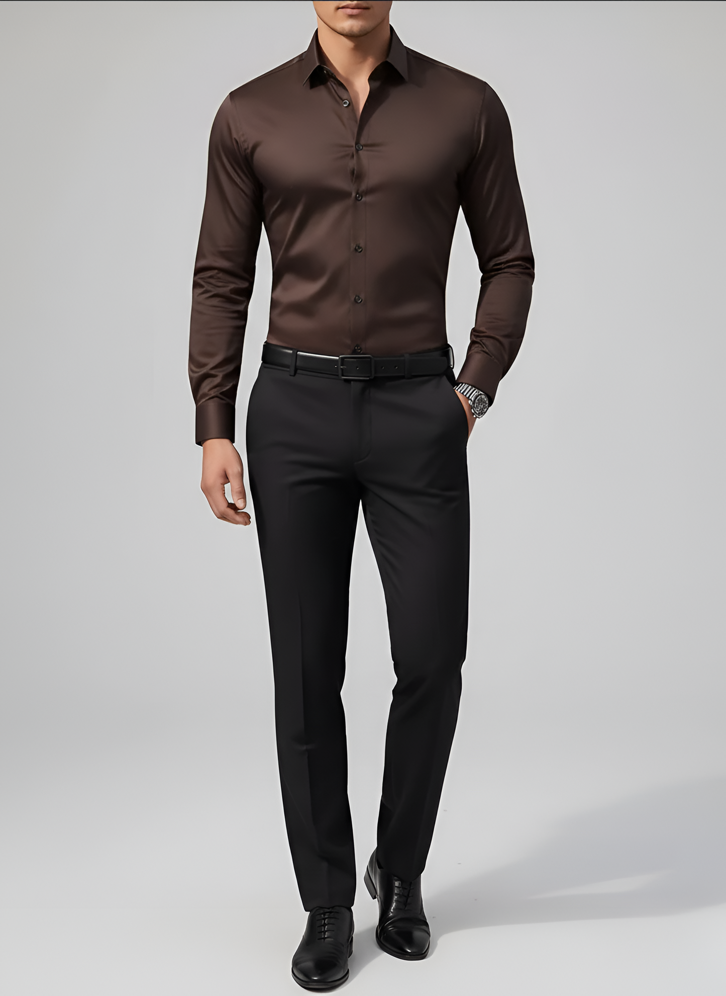 Men's Cotton Blend Dress Shirt | Slim Fit Long Sleeve Wrinkle-Free White Shirt 6