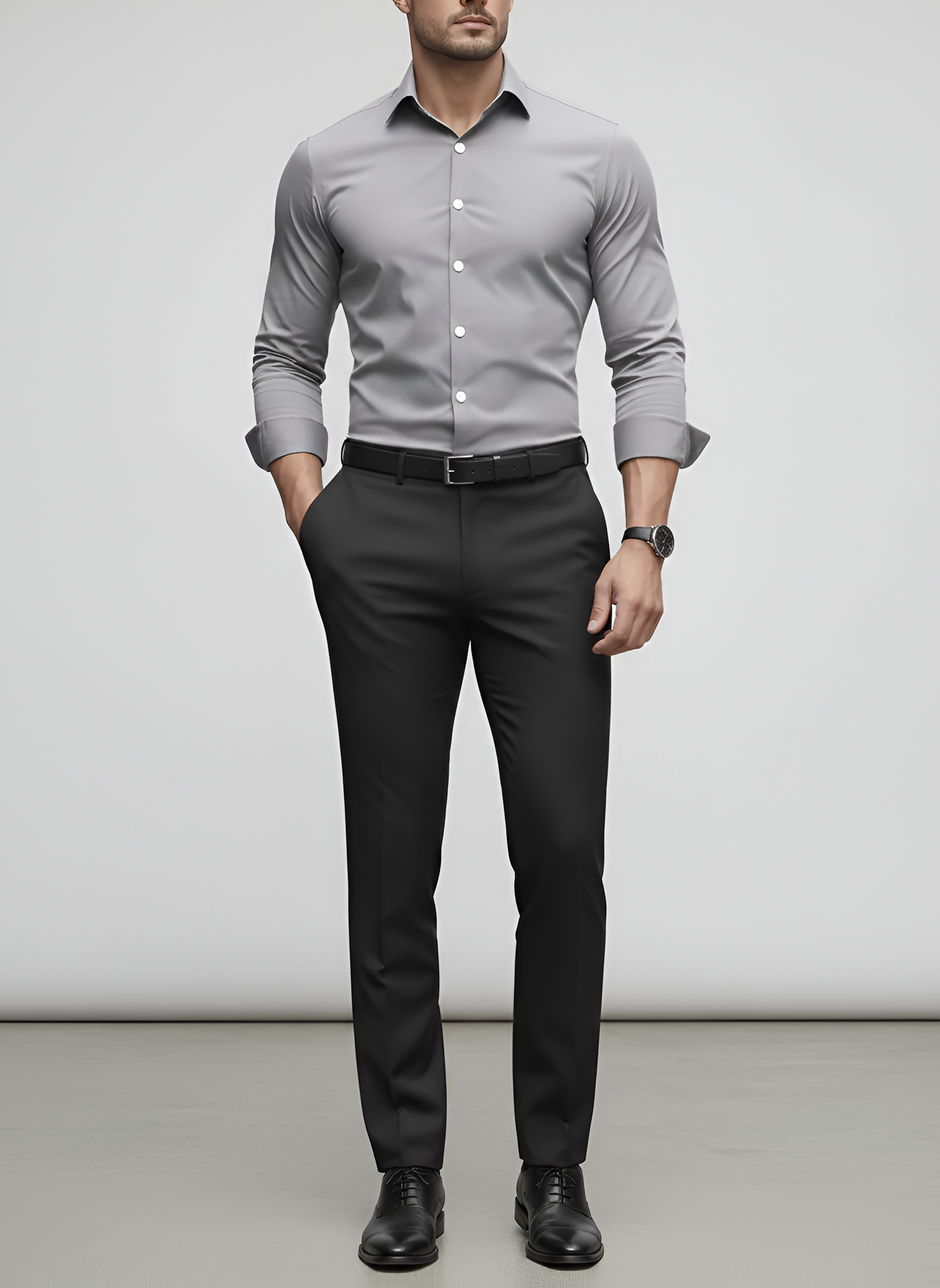 Men's Cotton Blend Dress Shirt | Slim Fit Long Sleeve Wrinkle-Free White Shirt 7