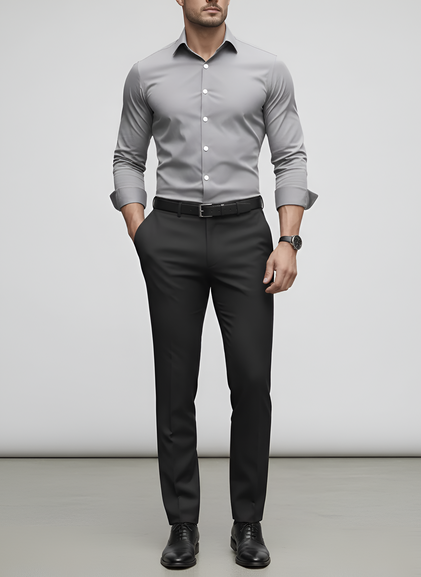 Men's Cotton Blend Dress Shirt | Slim Fit Long Sleeve Wrinkle-Free White Shirt 7