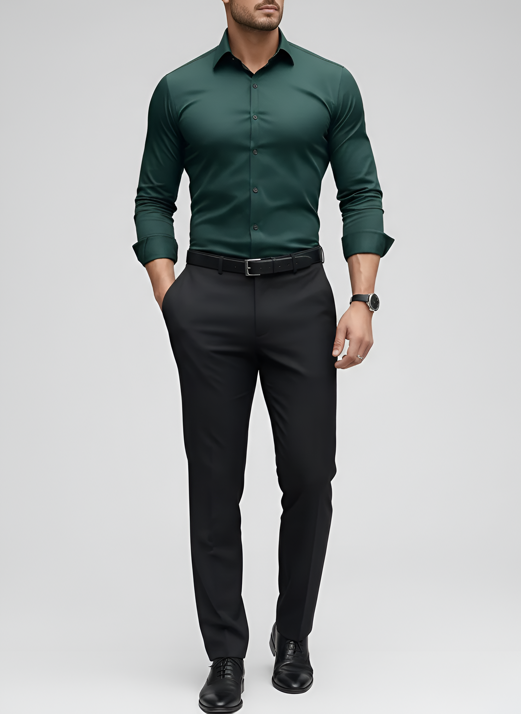 Men's Cotton Blend Dress Shirt | Slim Fit Long Sleeve Wrinkle-Free White Shirt 9