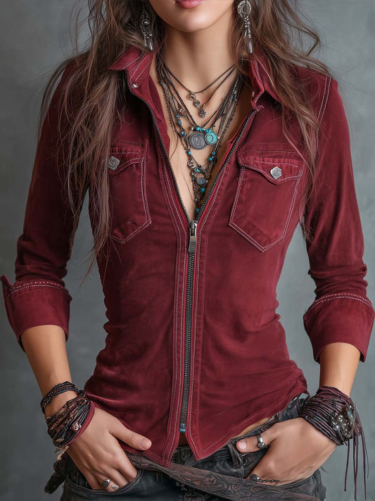 Men's Distressed Denim Shirt | Stylish Zip-Up Casual Top with Flap Pockets 0