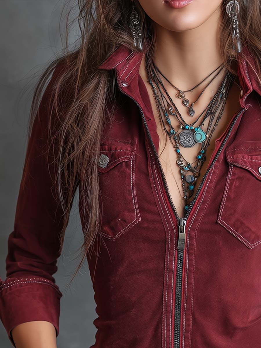 Men's Distressed Denim Shirt | Stylish Zip-Up Casual Top with Flap Pockets 2