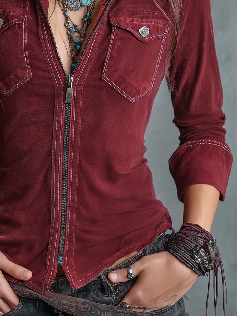 Men's Distressed Denim Shirt | Stylish Zip-Up Casual Top with Flap Pockets 3