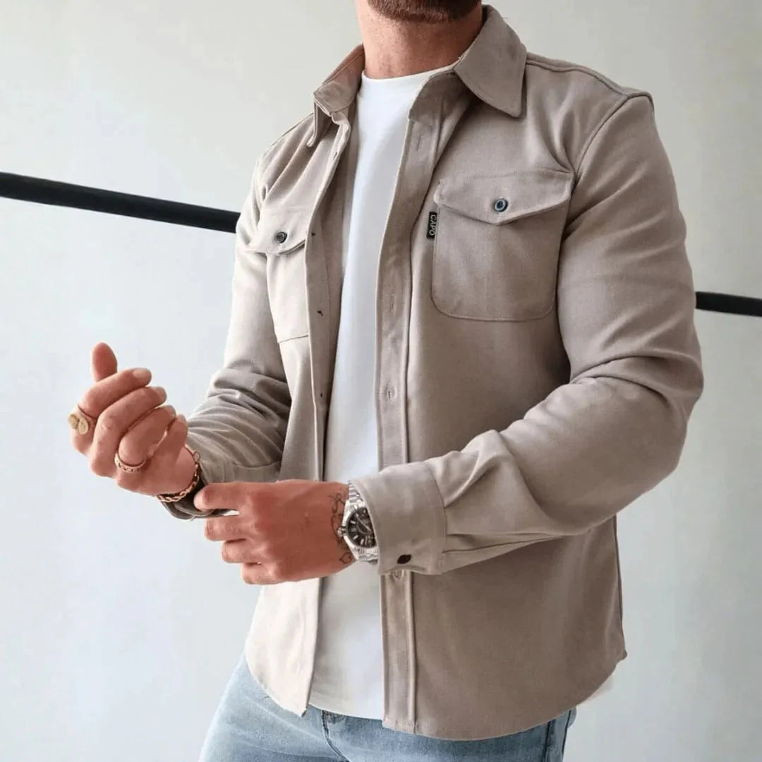 Men's Structured Cotton Blend Overshirt | Modern Long-Sleeve Layering Shirt 0