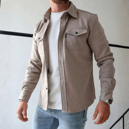 Men's Structured Cotton Blend Overshirt | Modern Long-Sleeve Layering Shirt 1