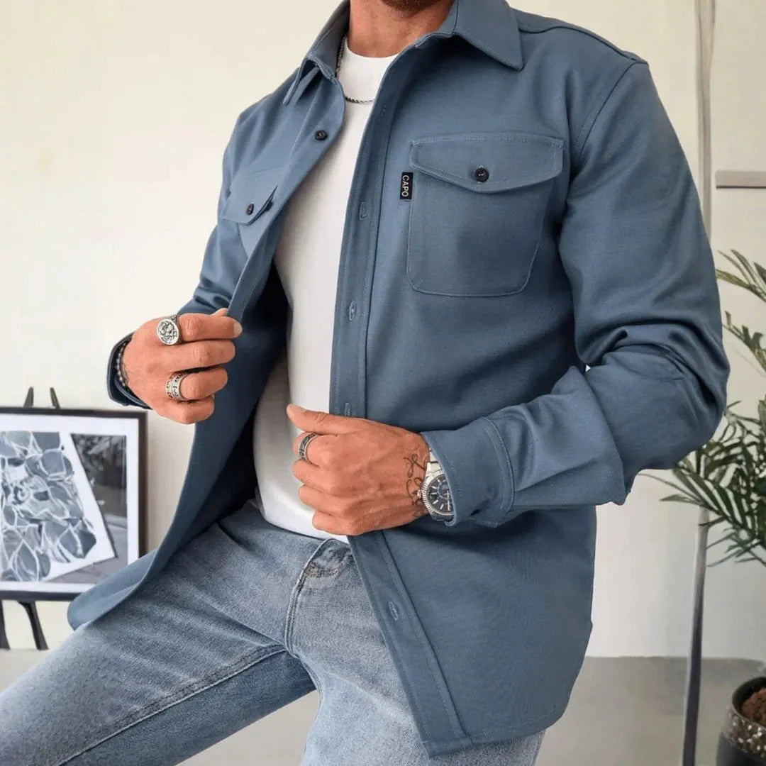 Men's Structured Cotton Blend Overshirt | Modern Long-Sleeve Layering Shirt 2