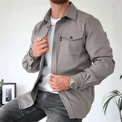 Men's Structured Cotton Blend Overshirt | Modern Long-Sleeve Layering Shirt 3